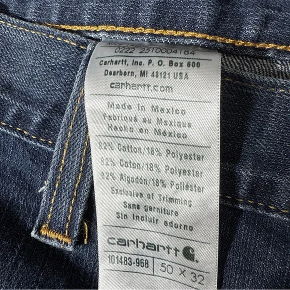 Carhartt Mens Blue Jeans 50x32, Work, Social Western Wear, Dark Wash - Picture 8 of 11